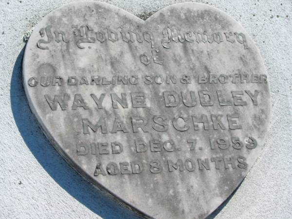 Wayne Dudley MARSCHKE  | 7 Dec 1959, aged 8 months  | Mount Beppo Apostolic Church Cemetery  | 