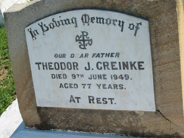 Theodor J GREINKE  | 9 Jun 1949, aged 77  | Mount Beppo Apostolic Church Cemetery  | 