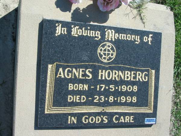 Agnes HORNBERG  | b: 17 May 1908, d: 23 Aug 1998  | Mount Beppo Apostolic Church Cemetery  | 