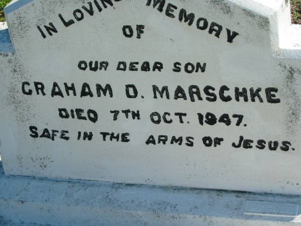 Graham D MARSCHKE  | 7 Oct 1947  | Mount Beppo Apostolic Church Cemetery  | 