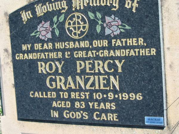 Roy Percy GRANZIEN  | 10 Sep 1996. aged 83  | Mount Beppo Apostolic Church Cemetery  | 