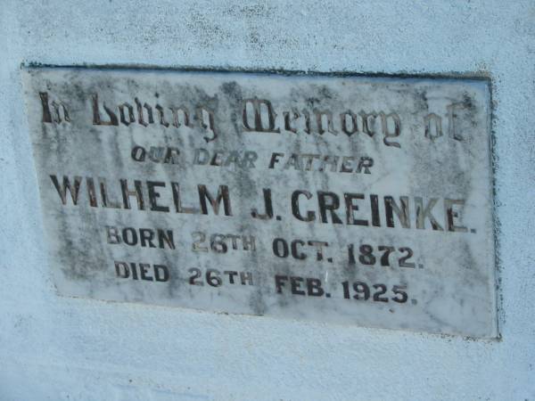 Wilhelm J GREINKE  | b: 26 Oct 1872, d: 26 Feb 1925  | Mount Beppo Apostolic Church Cemetery  | 