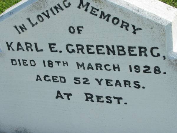 Karl E GREENBERG  | 18 Mar 1928, aged 52  | Mount Beppo Apostolic Church Cemetery  | 