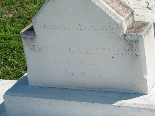 Bertha E LEISEMANN  | 1852 - 1930  | Mount Beppo Apostolic Church Cemetery  | 