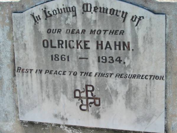 Olricke HAHN  | 1861 - 1934  | Mount Beppo Apostolic Church Cemetery  | 