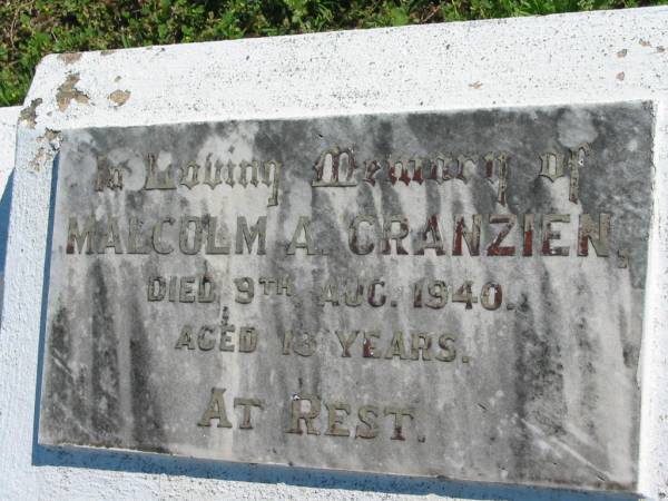 Malcolm A GRANZIEN  | 9 Aug 1940, aged 13  | Mount Beppo Apostolic Church Cemetery  | 