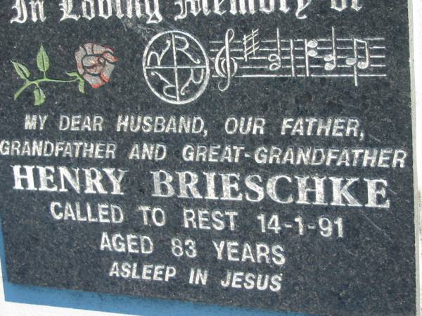 Henry BRIESCHKE  | 14 Jan 1991, aged 83  | Mount Beppo Apostolic Church Cemetery  | 