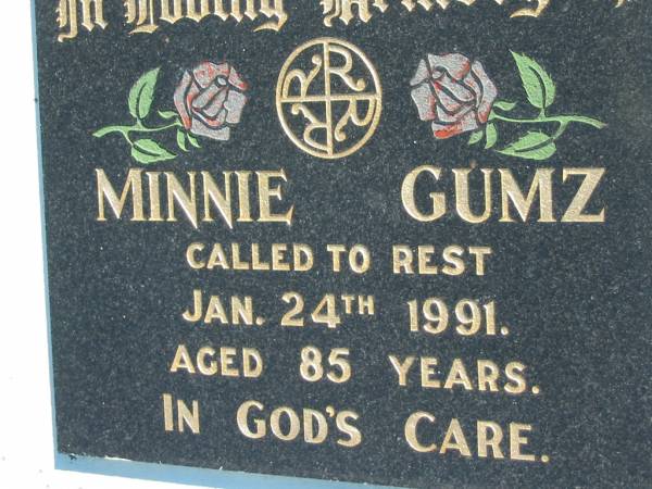 Minnie GUMZ  | 24 Jan 1991, aged 85  | Mount Beppo Apostolic Church Cemetery  | 