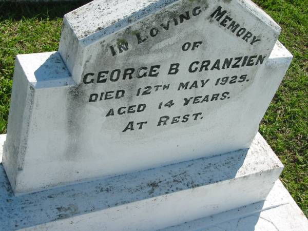 George B GRANZIEN  | 12 May 1925, aged 14  | Mount Beppo Apostolic Church Cemetery  | 