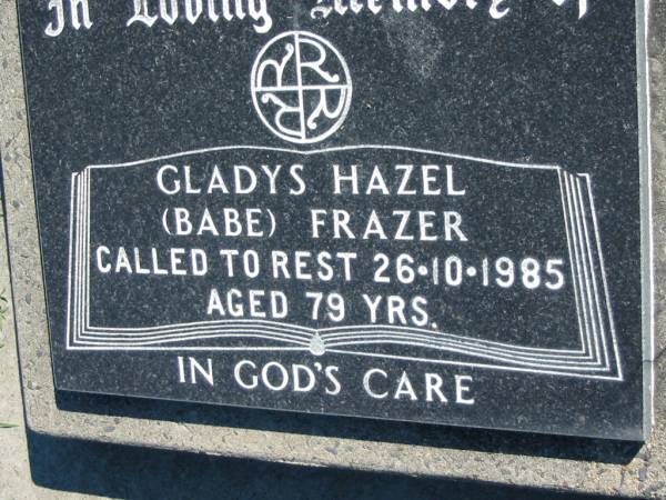 Gladys Hazel (Babe) FRAZER  | 26 Oct 1985, aged 79  | Mount Beppo Apostolic Church Cemetery  | 