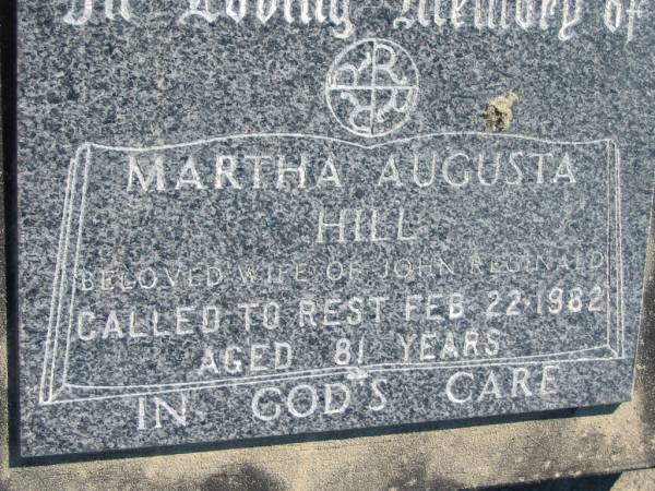 Martha Augusta HILL  | (wife of John Reginald)  | 22 Feb 1982, aged 81  | Mount Beppo Apostolic Church Cemetery  | 
