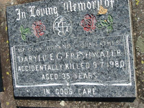 Daryll E G FRESHWATER  | accidentally killed 9 Jul 1980, aged 35  | Mount Beppo Apostolic Church Cemetery  | 