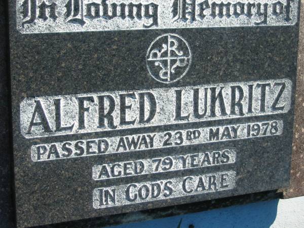 Alfred LUKRITZ  | 23 May 1978, aged 79  | Mount Beppo Apostolic Church Cemetery  | 