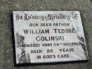 
William Tedore GOLINSKI, father,
died 26 Dec 1983 aged 85 years;
Mt Beppo General Cemetery, Esk Shire
