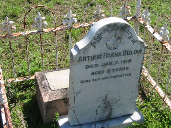 Arthur Frank BULOW,  | died 7 Jan 1918 aged 3 years;  | Mt Beppo General Cemetery, Esk Shire  | 
