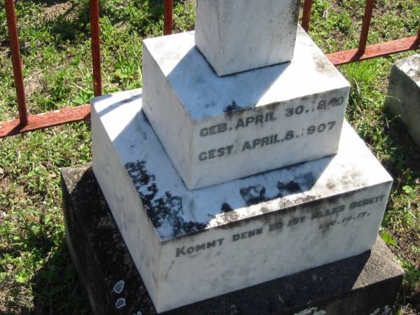 F. Julius BULOW,  | born 30 April 1840 died 8 April 1907;  | Mt Beppo General Cemetery, Esk Shire  | 
