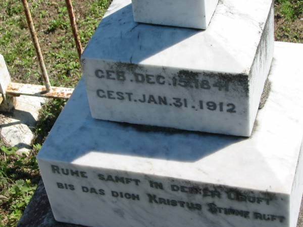 Amalie E. BULOW,  | born 15 Dec 1841 died 31 Jan 1912;  | Mt Beppo General Cemetery, Esk Shire  | 