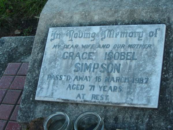 Grace Isobel SIMPSON, died 16 March 1987 aged 71 years, wife mother;  | Mt Mee Cemetery, Caboolture Shire  | 