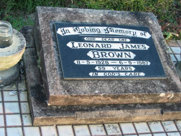 Leonard James BROWN, 11-5-1928 - 6-9-1987 aged 59 years;  | Mt Mee Cemetery, Caboolture Shire  | 