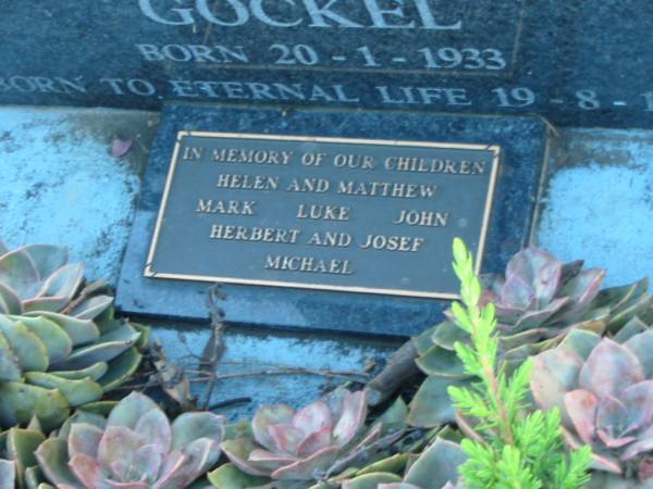 Herbert Josef Ingolf GOCKEL, born 20-1-1933 died 19-8-1998, children Helen, Matthew, Mark, Luke, John, Herbert, Josef, Michael;  | Mt Mee Cemetery, Caboolture Shire  | 