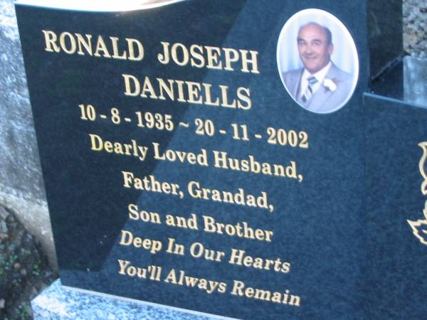 Ronald Joseph DANIELLS; B: 10 Aug 1935; D: 20 Nov 2002  | Mt Mee Cemetery, Caboolture Shire  | 