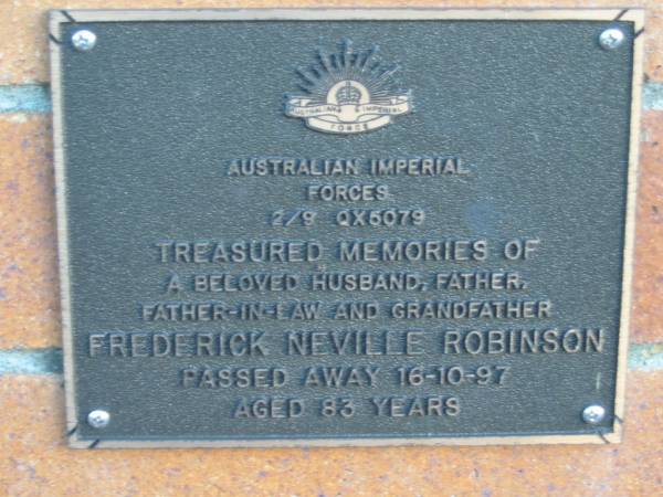 Frederick Neville ROBINSON; 16 Oct 1997; aged 83  | Mt Mee Cemetery, Caboolture Shire  | 