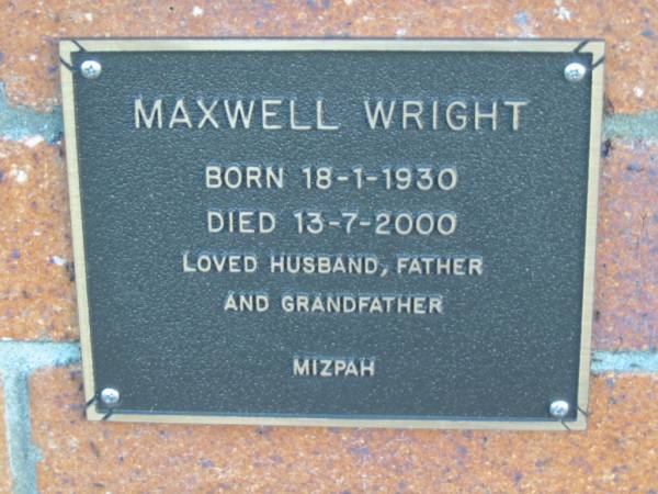 Maxwell WRIGHT; B: 18 Jan 1930; D: 13 Jul 2000  | Mt Mee Cemetery, Caboolture Shire  | 
