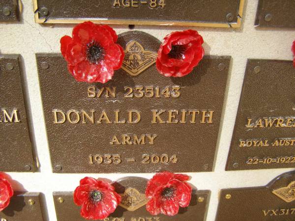 Donald KEITH; 1935 - 2004  | War Memorial, Elsie Laver Park, Mudgeeraba  | 