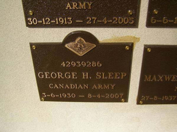 George H SLEEP; 3-6-1930 - 8-4-2007  | War Memorial, Elsie Laver Park, Mudgeeraba  | 