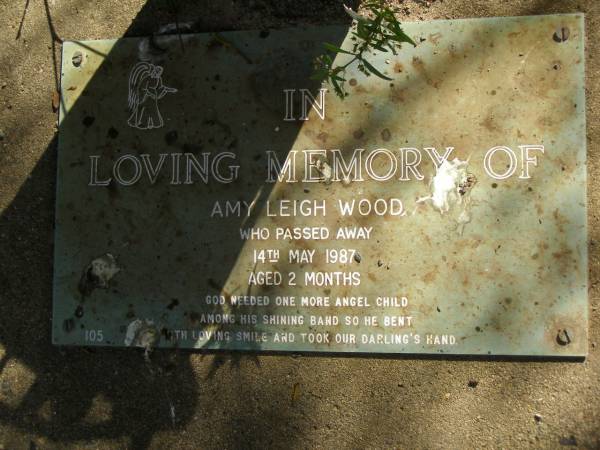 Amy Leigh WOOD,  | died 14 May 1987 aged 2 months;  | Mudgeeraba cemetery, City of Gold Coast  | 