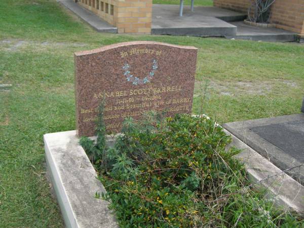 Annabel Scott FARRELL,  | 111-11-50 - 09-12-96,  | wife of Barry,  | mother of Lucinda & Charlotte;  | Mudgeeraba cemetery, City of Gold Coast  | 