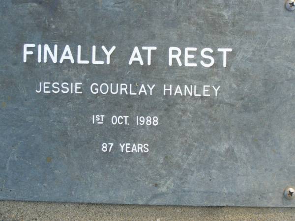 Jessie Gourlay HANLEY,  | died 1 Oct 1988 aged 87 years;  | Mudgeeraba cemetery, City of Gold Coast  | 
