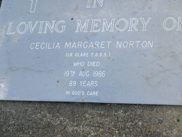 Cecilia Margaret (Clare) NORTON,  | died 19 Aug 1986 aged 89 years;  | Mudgeeraba cemetery, City of Gold Coast  | 