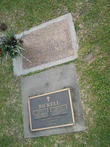 Ernest Francis BICKELL,  | born 6 Jan 1917,  | died 19 Sept 1994;  | Ernest BICKELL,  | 1917 - 1994,  | husband of Christina,  | father of Brian, Patricia & Valerie;  | Christina BICKELL,  | 1921 - 1997,  | wife of Ernest,  | mother of Brian, Patricia & Valerie;  | Mudgeeraba cemetery, City of Gold Coast  | 