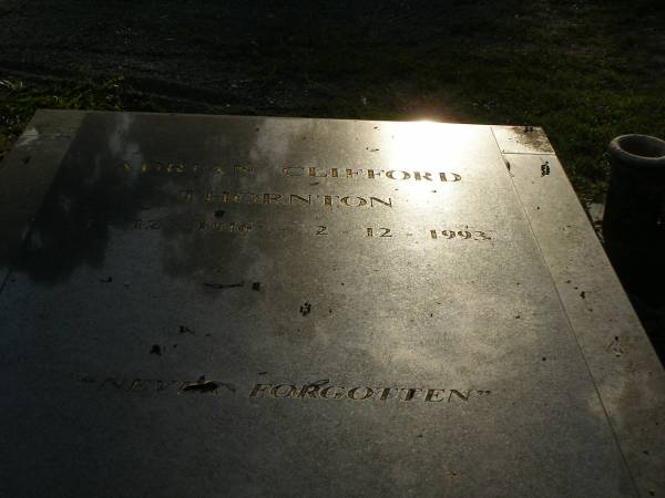 Adrian Clifford THORNTON,  | 1-12-1916 - 2-12-1993;  | Mudgeeraba cemetery, City of Gold Coast  | 