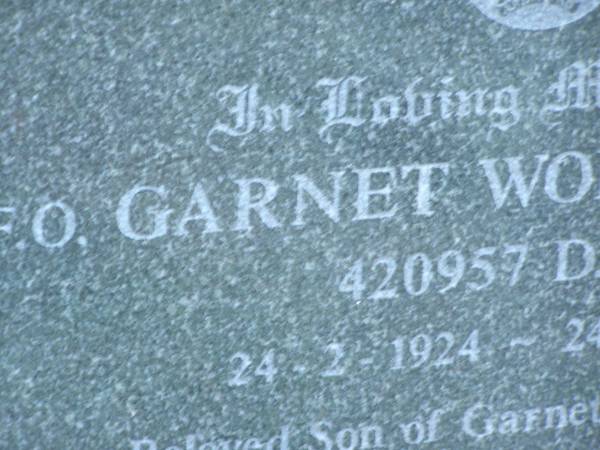 Garnet Wolsley JUDD,  | 24-2-1924 - 24-4-2001,  | son of Garnet & Dorothy,  | brother of Thomas, Joan & Colin,  | father of Carrington & Gabrielle;  | Mudgeeraba cemetery, City of Gold Coast  | 