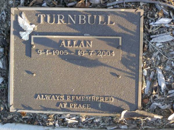 Allan TURNBULL,  | 9-1-1905 - 19-7-2004;  | Mudgeeraba cemetery, City of Gold Coast  | 