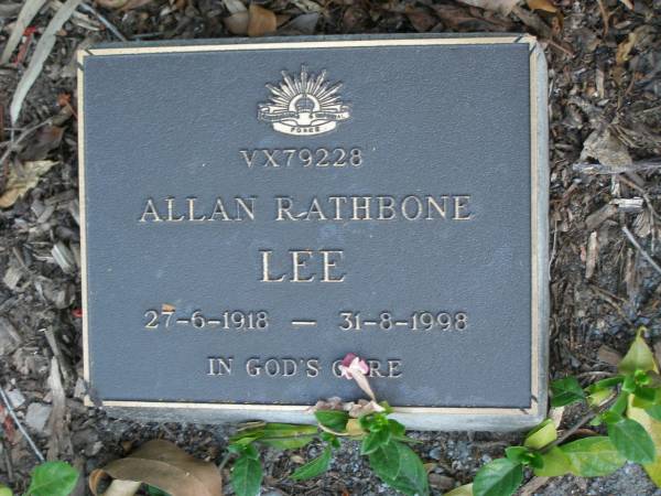 Allan Rathbone LEE,  | 27-6-1918 - 31-8-1998;  | Mudgeeraba cemetery, City of Gold Coast  | 