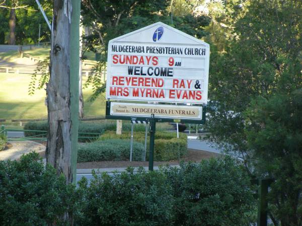 Ray & Myrna EVANS;  | Mudgeeraba Presbyterian Church, City of Gold Coast  | 