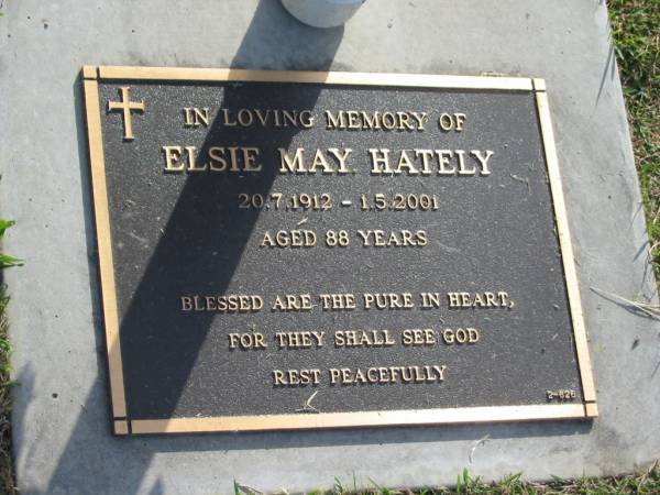 Elsie May HATELY,  | 20-7-1912 - 1-5-2001 aged 88 years;  | Mudgeeraba cemetery, City of Gold Coast  | 