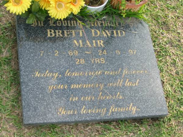 Brett David MAIR,  | 7-2-69 - 24-6-97 aged 28 years;  | Mudgeeraba cemetery, City of Gold Coast  | 