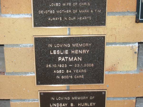Leslie Henry PATMAN,  | 25-10-1923 - 23-1-2008 aged 84 years;  | Mudgeeraba cemetery, City of Gold Coast  | 