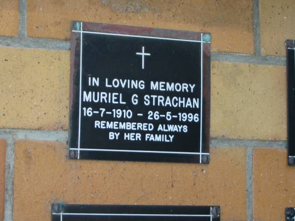 Muriel G. STRACHAN,  | 16-7-1910 - 26-5-1996;  | Mudgeeraba cemetery, City of Gold Coast  | 