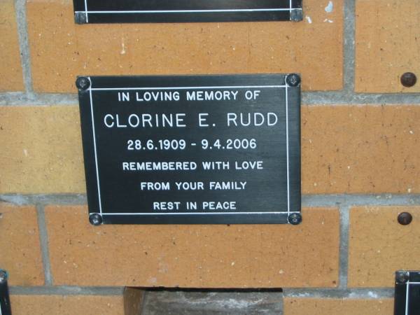 Clorine E. RUDD,  | 28-6-1909 - 9-4-2006;  | Mudgeeraba cemetery, City of Gold Coast  | 