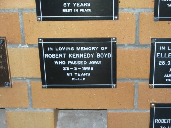 Robert Kennedy BOYD,  | died 23-3-1998 aged 81 years;  | Mudgeeraba cemetery, City of Gold Coast  | 
