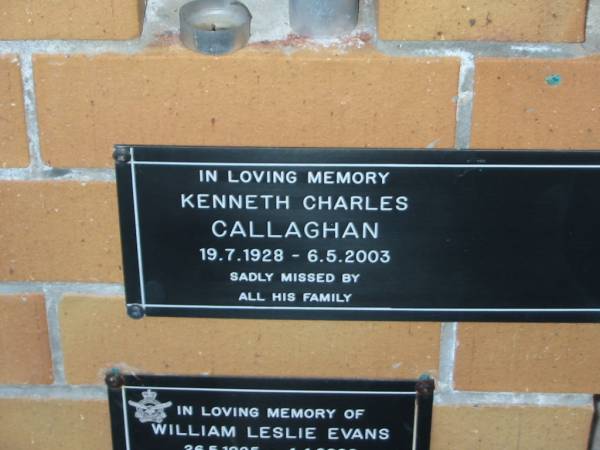 Kenneth Charles CALLAGHAN,  | 18-7-1928 - 6-5-2003;  | Mudgeeraba cemetery, City of Gold Coast  | 