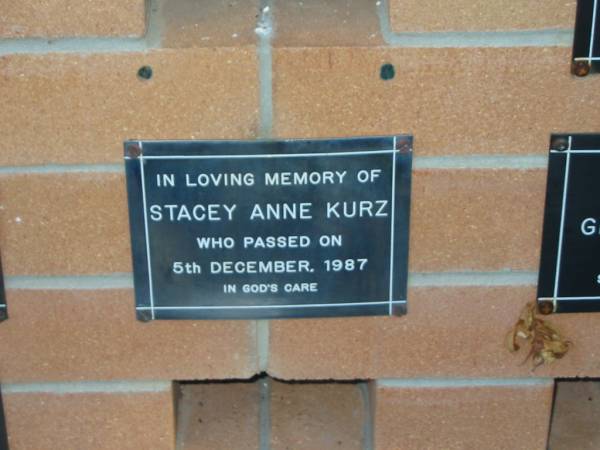 Stacey Anne KURZ,  | died 5 Dec 1987;  | Mudgeeraba cemetery, City of Gold Coast  | 