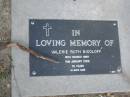 Valerie Ruth Nicoloff, died 15 Jan 2006 aged 76 years; Mudgeeraba cemetery, City of Gold Coast 