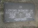 Douglas W. HARLOW, died 27 Aug 1989 aged 86 years, husband of Juanita; Juanita E. HARLOW (nee THOMAS), died 24 Nov 1994 aged 91 years, wife of Douglas; father and mother of Jean, Valda, Joyce, Donald, Marion, Merle, Betty & Douglas; Mudgeeraba cemetery, City of Gold Coast 