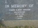 Edward Albert ABRAHAM, died 15 Oct 1978 aged 79 years; Mudgeeraba cemetery, City of Gold Coast 
